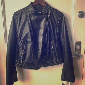 DKNY Black Leather Moto Jacket